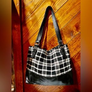 Plaid, black, and white shoulder bag